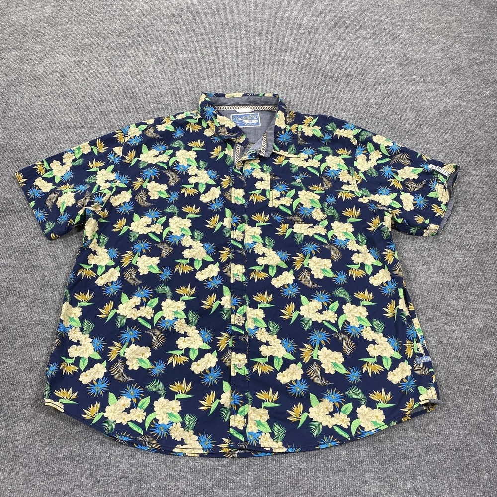 Huntington Beach Club Shirt Mens Big 4X Blue Floral Short Sleeve Button Up
